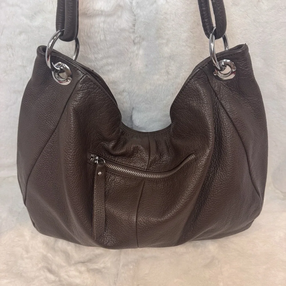 Dudubags Brown Pebbled Italian Leather Hobo Style Bag - Very Soft And Functional